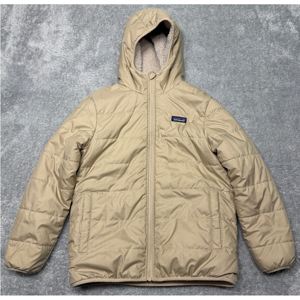 Patagonia Hoody Kids XL Tan Reversible Ready Freddy Fleece Puffer 68095FA22 - Picture 3 of 10